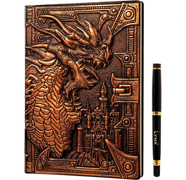 Cuaderno con Dragón de Bronce 3D Cuero Sintético