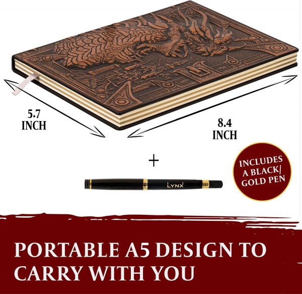 Cuaderno/Libreta de 200 Páginas con Dragón de Bronce 3D Cuero Sintético - Imagen 3